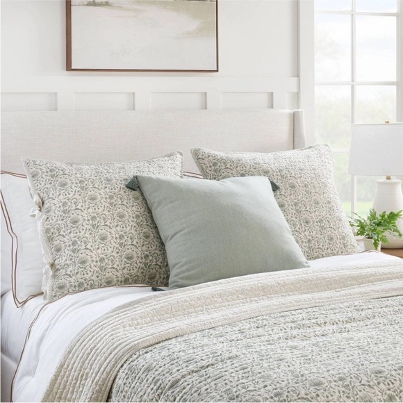 Studio McGee Euro Decorative Border Cotton Slub Print Sham Teal/Green Th… - Picture 2 of 8